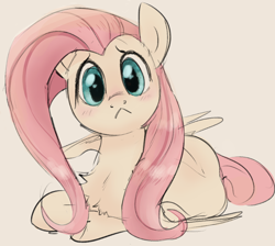 Size: 820x736 | Tagged: safe, artist:dotkwa, fluttershy, pegasus, pony, :<, behaving like a cat, chest fluff, colored, cute, female, fluttercat, looking at you, mare, monochrome, shyabetes, simple background, solo, white background