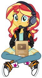 Size: 1024x1893 | Tagged: safe, artist:emeraldblast63, imported from derpibooru, sunset shimmer, equestria girls, equestria girls series, game stream, spoiler:eqg series (season 2), award, clothes, converse, cute, game stream outfit, headset, play button, shoes, youtube, youtuber