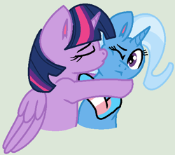 Size: 503x444 | Tagged: safe, artist:jadeharmony, artist:jadethepegasus, artist:madzbases, imported from derpibooru, trixie, twilight sparkle, alicorn, pony, unicorn, base used, cheek kiss, clothes, female, hug, kiss on the cheek, kissing, lesbian, mare, one eye closed, pride, pride flag, shipping, socks, striped socks, trans female, trans trixie, transgender, transgender pride flag, twilight sparkle (alicorn), twixie