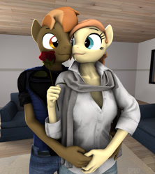 Size: 956x1078 | Tagged: safe, artist:spud, imported from derpibooru, button mash, oc, oc:cream heart, anthro, earth pony, 3d, buttoncest, canon x oc, clothes, embrace, female, flower, holding hands, imminent kissing, implied buttoncest, implied incest, incest, looking at each other, male, mare, milf, mother and son, older, older button mash, rose, scarf, shipping, source filmmaker, stallion, straight, teasing