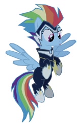 Size: 735x1218 | Tagged: safe, artist:benpictures1, imported from derpibooru, rainbow dash, zapp, pegasus, pony, power ponies (episode), clothes, confused, cute, dashabetes, female, flying, inkscape, open mouth, power ponies, simple background, solo, vector, white background