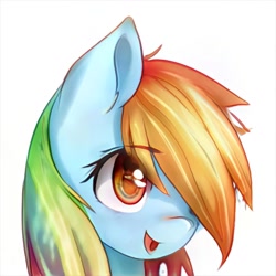 Size: 1024x1024 | Tagged: safe, artist:thisponydoesnotexist, imported from derpibooru, pony, ai content, ai generated, generator:thisponydoesnotexist, neural network, not rainbow dash, open mouth, orange eyes, simple background, solo, white background
