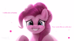 Size: 3360x1890 | Tagged: safe, artist:darksly, imported from derpibooru, pinkie pie, earth pony, pony, bust, crying, dialogue, female, front view, full face view, gritted teeth, high res, looking at you, mare, positive ponies, smile song, smiling, smiling at you, solo, song reference, song reference in the description, talking to viewer, tears of joy, teary eyes, teeth