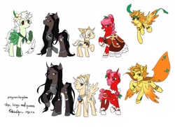 Size: 2048x1487 | Tagged: safe, artist:pekythebear, imported from derpibooru, alicorn, earth pony, pegasus, pony, unicorn, armor, clothes, colored wings, cookie run, cookie run kingdom, crossover, dark cacao cookie, egyptian, egyptian headdress, egyptian pony, female, golden cheese cookie, group, hat, hollyberry cookie, looking at you, male, ponified, pure vanilla cookie, simple background, text, white background, white lily cookie, wings