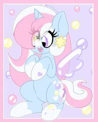 Size: 1280x1595 | Tagged: safe, artist:ladylullabystar, imported from derpibooru, oc, oc only, oc:bubble wand, alicorn, pony, derp, female, heterochromia, mare, solo