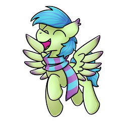 Size: 1240x1240 | Tagged: safe, artist:sugar morning, imported from derpibooru, oc, oc:emerald sprint, pegasus, pony, clothes, flying, happy, male, scarf, stallion