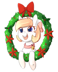 Size: 1384x1728 | Tagged: safe, artist:foxhatart, imported from derpibooru, oc, oc only, oc:snowbell, earth pony, pony, christmas, christmas wreath, female, holiday, mare, solo, wreath