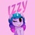 Size: 3200x3200 | Tagged: safe, artist:daftramms, artist:daftramms0, imported from derpibooru, izzy moonbow, pony, unicorn, ;p, cute, female, g5, high res, izzybetes, looking at you, mare, one eye closed, pink background, raised hoof, simple background, solo, text, tongue out, wink