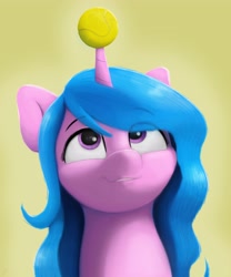 Size: 3074x3696 | Tagged: safe, artist:ljdamz1119, imported from derpibooru, izzy moonbow, pony, unicorn, ball, female, g5, high res, horn, horn guard, horn impalement, hornball, izzy's tennis ball, looking up, mare, solo, tennis ball