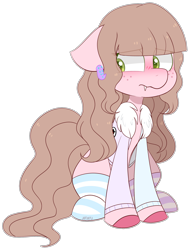 Size: 2100x2784 | Tagged: safe, artist:jetjetj, imported from derpibooru, part of a set, oc, oc only, oc:revenant, earth pony, pony, chibi, clothes, commission, female, jacket, mare, socks, solo, striped socks, ych result