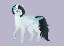 Size: 3327x2390 | Tagged: safe, artist:nyota71, imported from derpibooru, oc, oc only, oc:violina, pegasus, pony, derpibooru community collaboration, belly fluff, cloven hooves, colored pupils, colored wings, colored wingtips, female, g4, headphones, ipod, mare, music player, pegasus oc, simple background, smiling, solo, unshorn fetlocks, wings