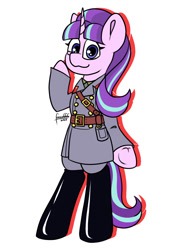 Size: 1250x1750 | Tagged: safe, artist:foxxo666, imported from derpibooru, starlight glimmer, unicorn, bipedal, clothes, communism, insanity, latex, looking at you, s5 starlight, smiling, soviet, soviet union, stalin glimmer, stalinism, uniform