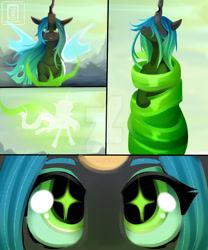 Size: 800x960 | Tagged: safe, artist:buvanybu, imported from derpibooru, queen chrysalis, changeling, changeling queen, to where and back again, a better ending for chrysalis, alternate scenario, comic, female, good end, metamorphosis, starry eyes, transformation, watermark, what if, wingding eyes
