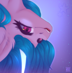 Size: 2108x2160 | Tagged: safe, artist:elektra-gertly, imported from derpibooru, izzy moonbow, pony, unicorn, cute, ear fluff, female, g5, glowing horn, gradient background, high res, horn, izzybetes, mare, open mouth, solo, upside down