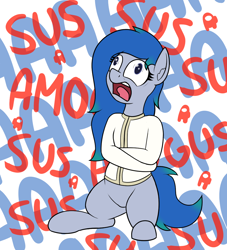 Size: 1000x1100 | Tagged: safe, artist:ponynamedmixtape, imported from derpibooru, oc, oc only, oc:nim, pegasus, pony, aaaaaaaaaa, amogus, among us, bondage, hallucination, insanity, meme, mental breakdown, paranoid, schizophrenia, solo, straitjacket, sus (among us), terror