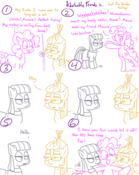 Size: 4779x6013 | Tagged: safe, artist:adorkabletwilightandfriends, imported from derpibooru, maud pie, moondancer, pinkie pie, earth pony, pony, unicorn, comic:adorkable twilight and friends, adorkable, adorkable friends, bipedal, boulder, clothes, comic, cute, dork, dress, family, female, friendship, front door, high energy, hug, humor, mare, pointing, quiet, rock, sibling, silent type, silly, slice of life, standing