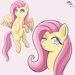 Size: 1925x1925 | Tagged: safe, artist:applecold, imported from derpibooru, fluttershy, pegasus, pony, 2020, :3, ;3, cute, floating, looking at you, one eye closed, shyabetes, simple background, solo, white background, wink, winking at you