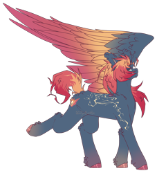 Size: 2709x2984 | Tagged: safe, artist:zynbeetle, imported from derpibooru, oc, oc:inferno voltage, pegasus, pony, large wings, magical gay spawn, male, offspring, parent:big macintosh, parent:soarin', parents:soarmac, simple background, solo, stallion, transparent background, wings