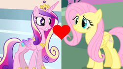 Size: 1280x720 | Tagged: safe, imported from derpibooru, fluttershy, princess cadance, cadanshy, crack shipping, female, flutterdance, heart, infidelity, lesbian, shipping, shipping domino