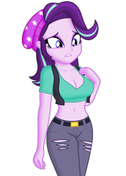 Size: 1440x2000 | Tagged: safe, edit, editor:ah96, imported from derpibooru, starlight glimmer, equestria girls, mirror magic, spoiler:eqg specials, belly button, breast edit, breasts, busty starlight glimmer, cleavage, female, midriff, ms paint, shading, simple background, solo, transparent background