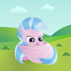 Size: 2000x2000 | Tagged: safe, artist:goldenflow, imported from derpibooru, silverstream, classical hippogriff, hippogriff, april fools 2021, beak, cute, diastreamies, female, grooming, outdoors, preening, quadrupedal, solo, talon, vector, wings, zoomorphic