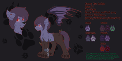 Size: 5000x2500 | Tagged: safe, artist:fkk, edit, imported from derpibooru, oc, oc only, oc:nyn indigo, bat pony, hybrid, original species, pony, timber pony, timber wolf, reference sheet, solo, species swap