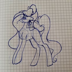 Size: 1080x1080 | Tagged: safe, artist:tessa_key_, imported from derpibooru, oc, oc only, earth pony, pony, earth pony oc, eyelashes, graph paper, hat, lineart, solo, traditional art