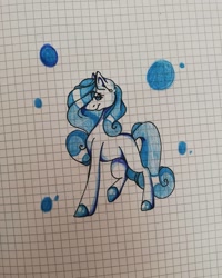 Size: 1080x1350 | Tagged: safe, artist:tessa_key_, imported from derpibooru, oc, oc only, earth pony, pony, colored hooves, earth pony oc, eyelashes, female, graph paper, mare, raised hoof, smiling, solo, traditional art