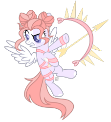 Size: 3168x3496 | Tagged: safe, artist:witchs_circle, imported from derpibooru, oc, oc only, oc:heartsworn defender, pegasus, pony, arrow, bow (weapon), cupid, female, flying, gritted teeth, mare, markings, simple background, solo, transparent background, wristband