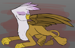 Size: 2868x1865 | Tagged: safe, artist:somber, imported from derpibooru, gilda, griffon, colored, colored sketch, female, flat colors, grooming, lying down, paw pads, paws, preening, sketch, solo, underpaw