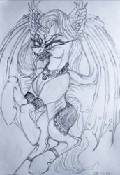 Size: 706x1024 | Tagged: safe, artist:maryhoovesfield, imported from derpibooru, oc, oc only, bat pony, pony, bat pony oc, bat wings, ear fluff, grayscale, monochrome, signature, solo, traditional art, wings