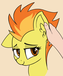 Size: 2406x2877 | Tagged: safe, artist:czu, imported from derpibooru, spitfire, human, pegasus, pony, ear fluff, ear scratch, female, floppy ears, hand, lidded eyes, mare, offscreen character, petting, smiling