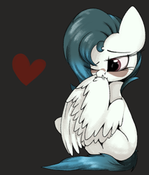 Size: 1829x2142 | Tagged: safe, artist:arume_lux, artist:luxsimx, imported from derpibooru, oc, oc only, oc:ethereal pelagia, pegasus, pony, featured image, female, filly, flash-featured image, grooming, heart, preenhub, preening, simple background, solo, wings