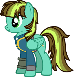 Size: 576x596 | Tagged: safe, artist:pegasski, artist:shiibases, artist:twiily-bases, imported from derpibooru, oc, oc only, pegasus, pony, fallout equestria, base used, clothes, eyelashes, female, jumpsuit, mare, pegasus oc, pipbuck, simple background, smiling, solo, transparent background, vault suit, wings