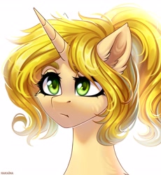 Size: 2940x3200 | Tagged: safe, artist:hakaina, imported from derpibooru, oc, oc only, pony, unicorn, bust, ponytail, solo