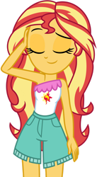 Size: 1024x1866 | Tagged: safe, artist:emeraldblast63, imported from derpibooru, sunset shimmer, equestria girls, adorasexy, bare shoulders, clothes, clothes swap, cute, sexy, shorts, sleeveless, solo, spring break, strapless