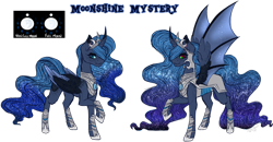 Size: 1280x667 | Tagged: safe, artist:nathy2001, imported from derpibooru, oc, oc only, oc:moonshine mystery, alicorn, pony, alicorn oc, armor, bat wings, female, horn, hybrid wings, mare, offspring, parent:king sombra, parent:princess luna, parents:lumbra, simple background, solo, sombra eyes, transparent background, wings