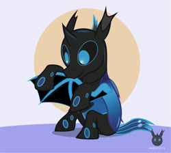 Size: 1435x1285 | Tagged: safe, artist:wheatley r.h., derpibooru exclusive, imported from derpibooru, oc, oc only, oc:w. rhinestone eyes, changeling, bat wings, blue changeling, changeling oc, cute, cuteling, featured image, flash-featured image, grooming, honeypot changeling, male, ocbetes, preening, simple background, solo, stallion, sweet dreams fuel, vector, watermark, wings