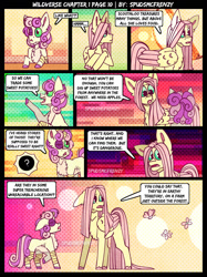 Size: 1280x1707 | Tagged: safe, artist:spudsmcfrenzy, imported from derpibooru, fluttershy, sweetie belle, pony, comic:wild au, black eye, broken horn, horn