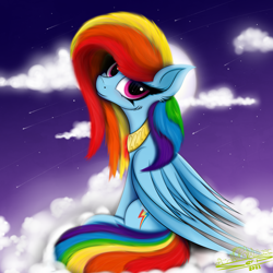 Size: 4000x4000 | Tagged: safe, artist:ser-p, imported from derpibooru, rainbow dash, pony, absurd resolution, alternate hairstyle, cloud, solo