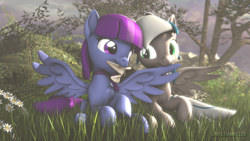 Size: 1920x1080 | Tagged: safe, artist:christian69229, imported from derpibooru, oc, oc only, oc:eminence bloom, oc:flushie, pegasus, pony, 3d, collar, female, grooming, looking at each other, mare, preening, source filmmaker