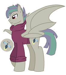 Size: 776x876 | Tagged: safe, artist:princess-kitsune-tsu, artist:venomous-cookietwt, imported from derpibooru, oc, oc only, bat pony, pony, base used, clothes, male, offspring, parent:fluttershy, parent:stygian, simple background, solo, stallion, sweater, transparent background
