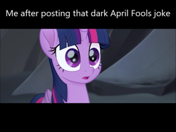Size: 796x597 | Tagged: safe, imported from derpibooru, twilight sparkle, alicorn, i'm so sorry, my little pony: the movie, april fools, april fools 2021, april fools joke, horrified, i'm sorry, my god what have i done, regret, twilight sparkle (alicorn), what have i done