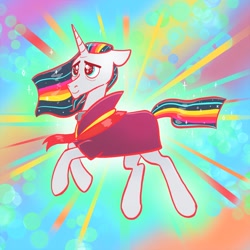 Size: 2048x2048 | Tagged: safe, artist:pfeffaroo, imported from derpibooru, chancellor neighsay, pony, unicorn, abstract background, april fools, rainbow power, solo