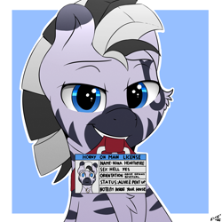 Size: 2000x2000 | Tagged: safe, artist:h3nger, imported from derpibooru, oc, oc only, oc:kona, pony, zebra, horny on main, male, solo, stallion, zebra oc