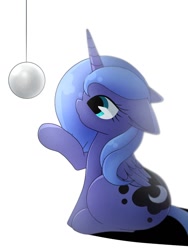 Size: 768x1024 | Tagged: safe, artist:namaenonaipony, imported from derpibooru, princess luna, alicorn, pony, cute, female, filly, floppy ears, lunabetes, s1 luna, simple background, sitting, solo, white background, woona, younger