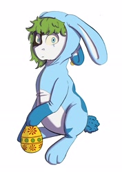 Size: 2480x3508 | Tagged: safe, artist:ardilya, imported from derpibooru, oc, oc only, oc:puffy, earth pony, pony, animal costume, bunny costume, chubby, clothes, commission, commissioner:puffydearlysmith, costume, digital art, easter, easter bunny, easter egg, high res, holiday, looking at you, solo, ych result, your character here