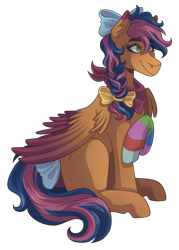 Size: 2500x3500 | Tagged: safe, artist:kikirdcz, imported from derpibooru, oc, oc only, oc:solar comet, pegasus, pony, bow, commission, disguise, disguised changedling, eyelashes, female, hair bow, high res, mare, simple background, sock, solo, tail bow, transparent background