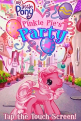 Size: 388x582 | Tagged: safe, imported from derpibooru, pinkie pie, pinkie pie (g3), earth pony, pony, balloon, g3, game, heart, my little pony logo, nintendo ds, party, pinkie pie's party, title screen, youtube link