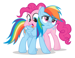 Size: 2000x1552 | Tagged: safe, artist:le-23, imported from derpibooru, pinkie pie, rainbow dash, earth pony, pegasus, pony, blushing, duo, duo female, female, grooming, high res, implied lesbian, implied pinkiedash, implied shipping, lewd, licking, mare, preenhub, preening, simple background, tongue out, transparent background